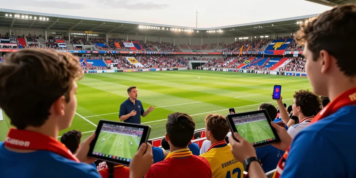 Fans engaging with sports analysis at soikeonhacai.com.co during a lively soccer match.