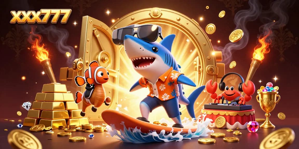 Experience thrilling gameplay at xxx777 with a colorful casino scene featuring a shark and a clownfish.