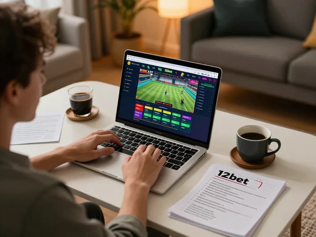 Đặt cược trên nền tảng 12bet với đồ họa thể thao được chiếu sáng trong một không gian ấm cúng tại nhà.