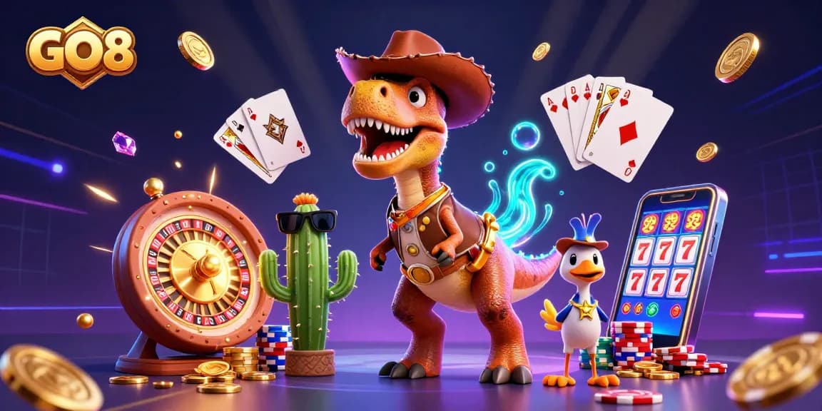 Win big with GO8 while enjoying 3D cartoon characters and vibrant casino elements in action.
