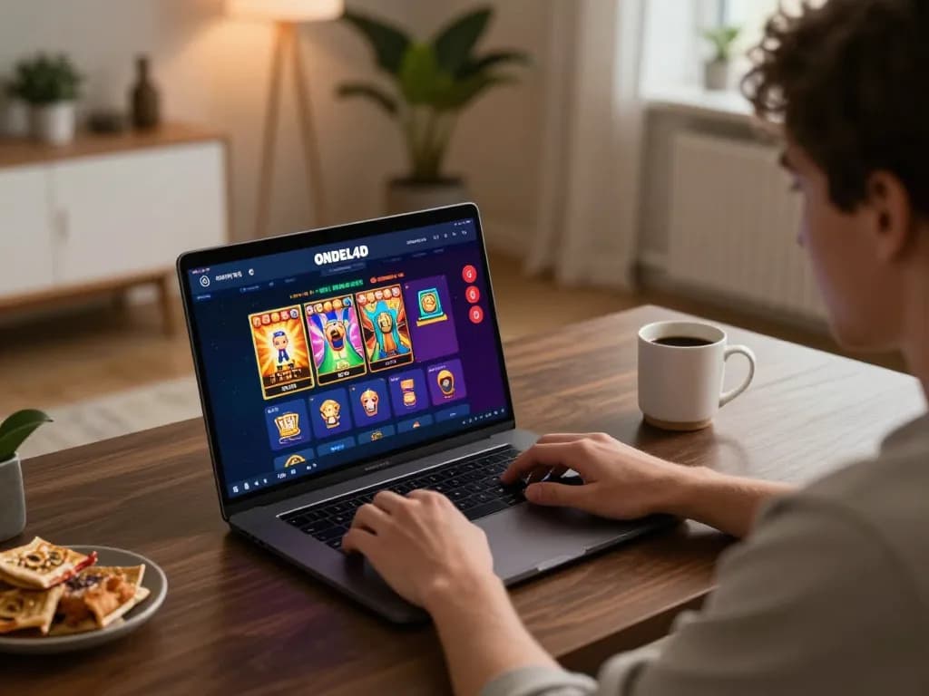 Player enjoying online slot games with ONDEL4D app during a cozy home session