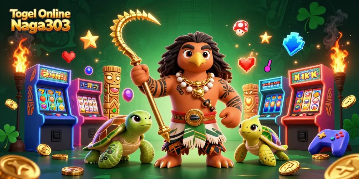 Togel Online Naga303 features a vibrant scene with characters and slot elements for exciting online gaming.