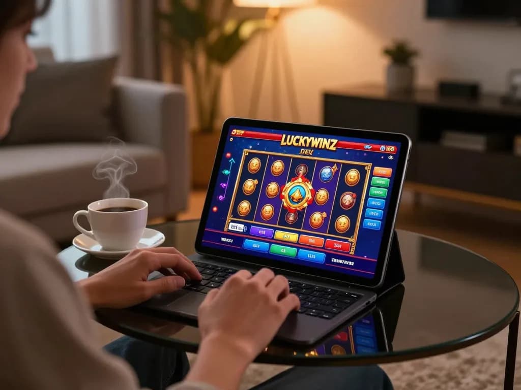 Engaging gameplay on Luckywinz dev platform in a cozy home environment.