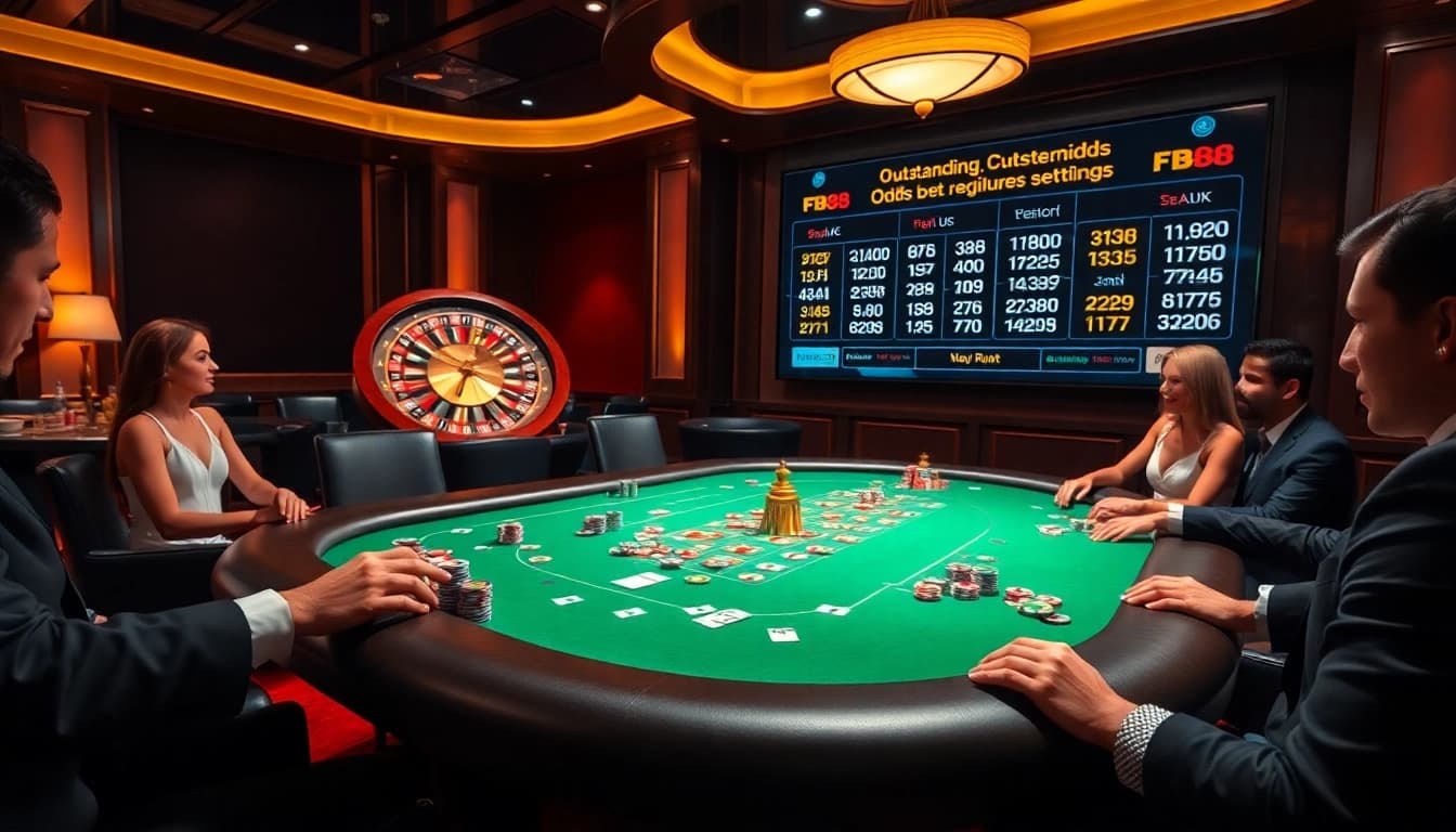 FB88 players enjoying a thrilling poker game with colorful chips and vibrant ambiance.
