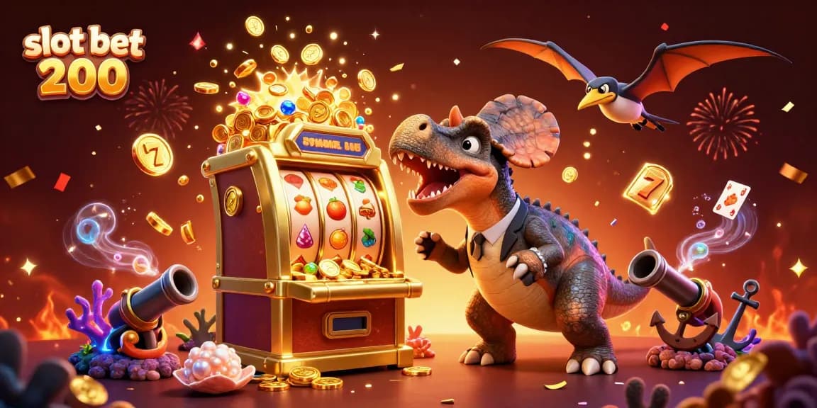 Menangkan slot bet 200 saat hewan prasejarah merusak mesin slot emas, menarik perhatian di kasino.
