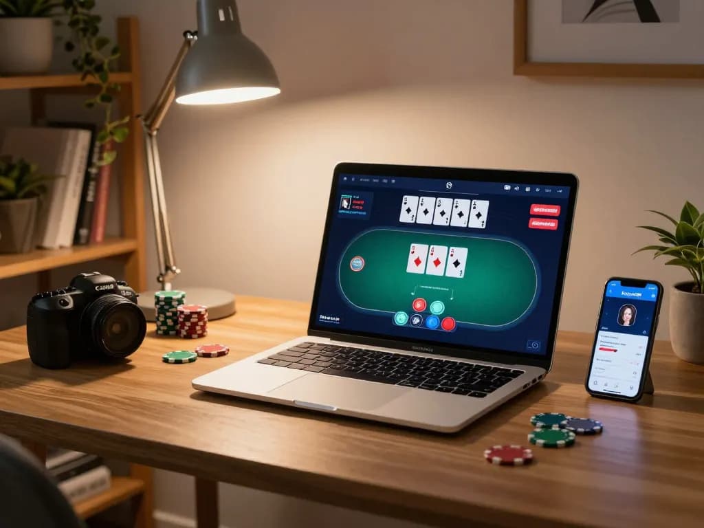Kaisar888 online poker gaming scene with player engaging in strategic plays at home.
