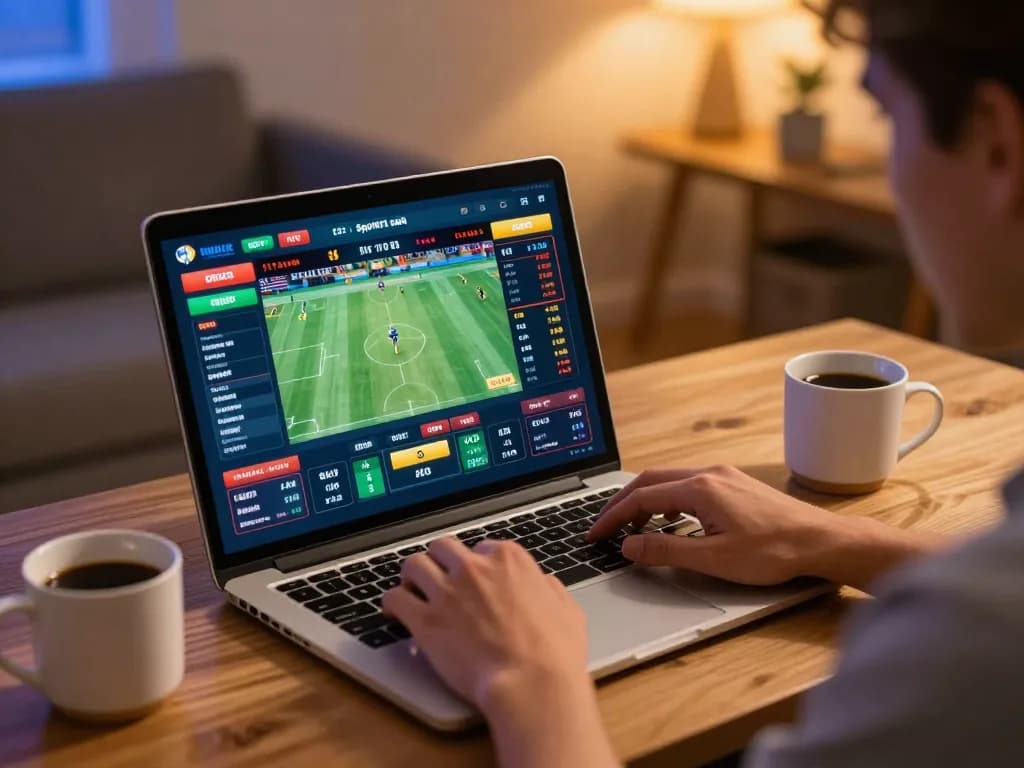 Go99 sports betting session with player analyzing live odds in a cozy home office.