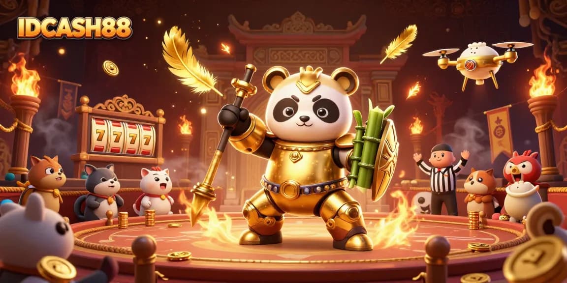 Experience thrilling gameplay at IDCASH88 with an epic mech-suit panda and dynamic slot elements.