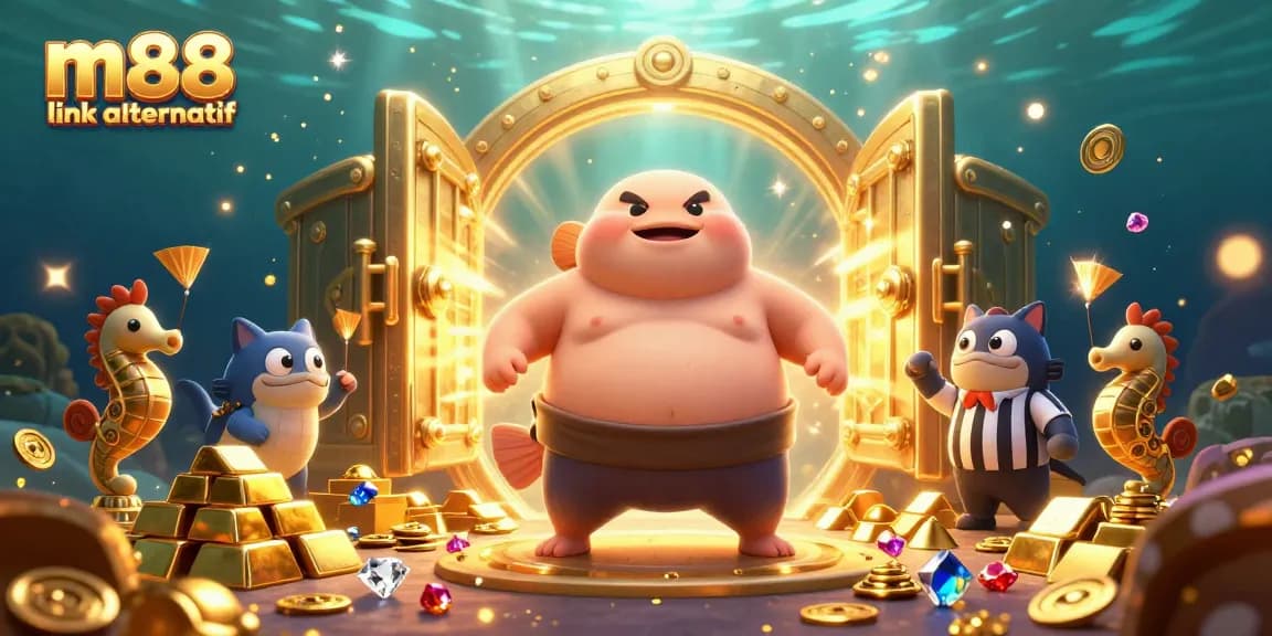Bet and win with m88 link alternatif, featuring a lively underwater casino scene.