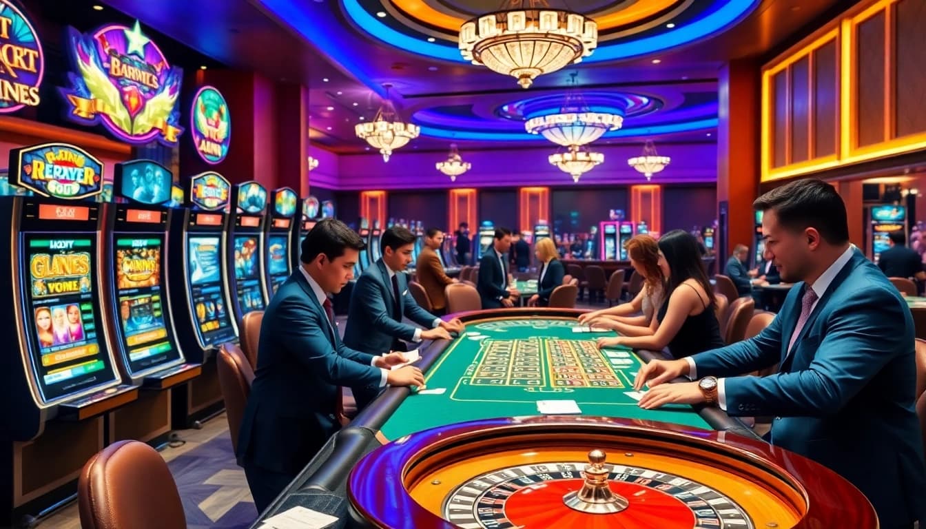 Experience the thrill of kenzototo with engaging slot machines and classic table games in a luxurious casino setting.