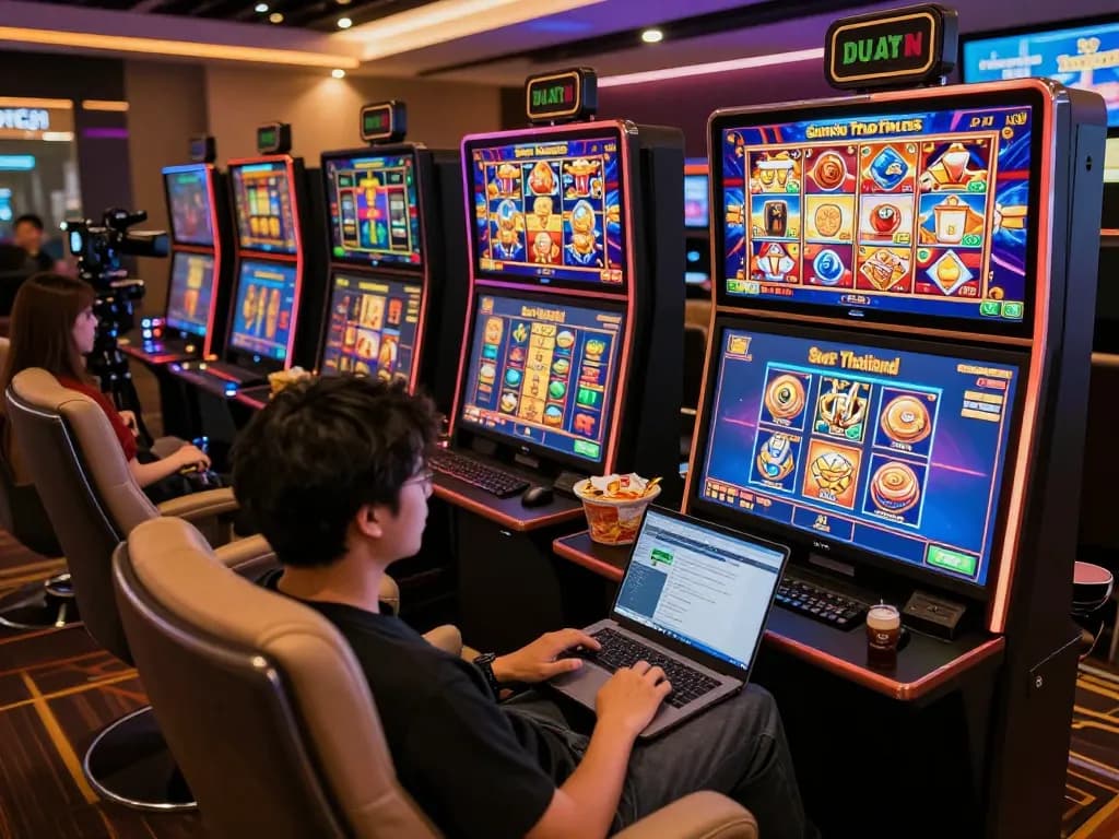 Engaging slot thailand gameplay on multiple screens in a modern home setting