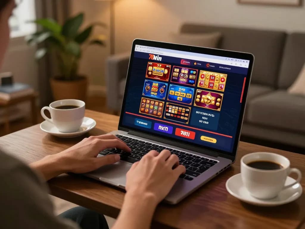 Engaging online gaming experience at 78win with a player enjoying various gambling options
