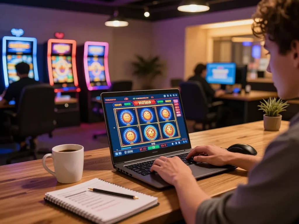 Engaged player enjoying Hitclub games on laptop with vibrant online casino interface.