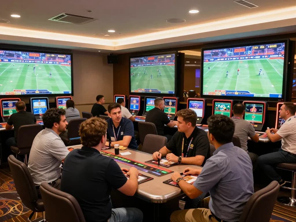 Place strategic bets in the lively F168 thể thao sports betting area, excitement captured in the casino atmosphere.