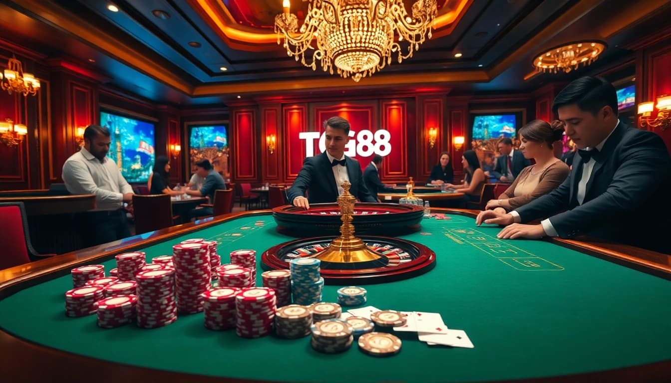 Experience thrilling poker action at TG88 casino with professional dealers and luxurious atmosphere.