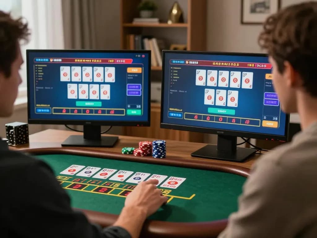 Experience the excitement of online gambling at IDCASH88's blackjack tables in a cozy home setting.