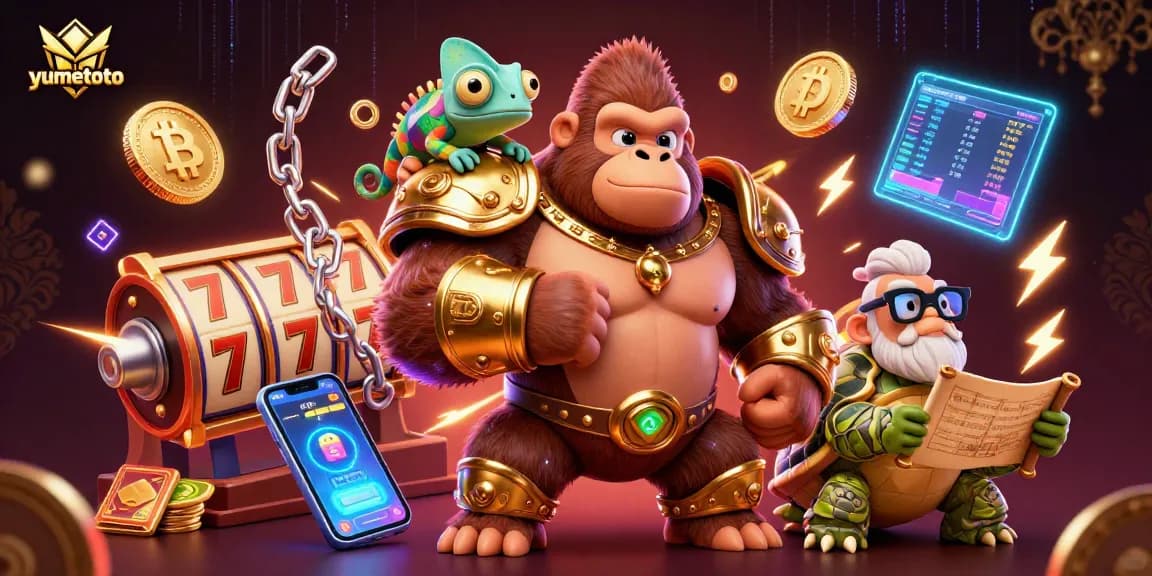 Engage with yumetoto through this vibrant gambling scene featuring iconic characters and slot elements.