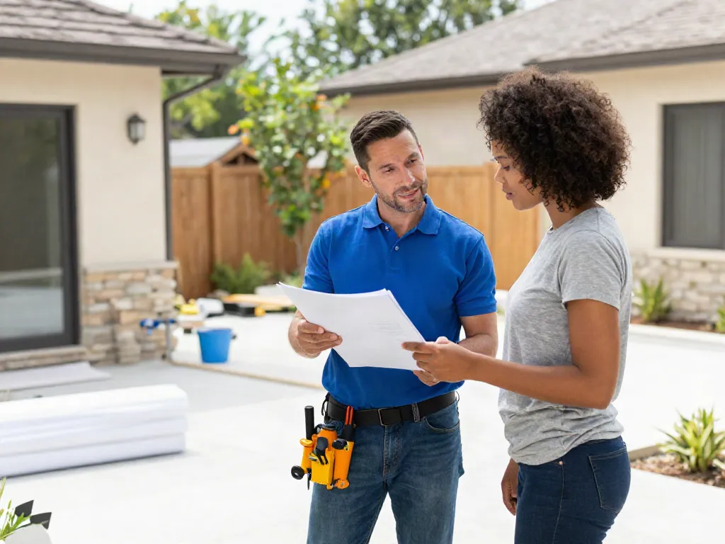Local business contractor discussing slot toto home renovations with a homeowner.