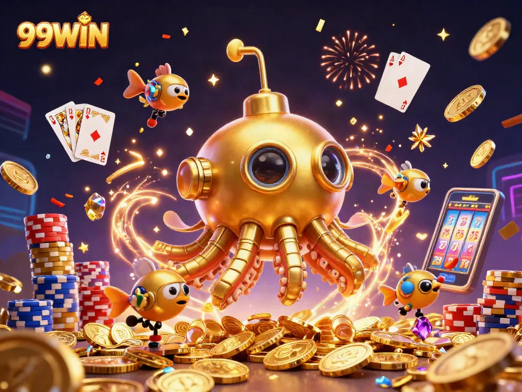 Experience the thrill of winning with 99WIN's vibrant 3D casino illustration showcasing exciting game elements.