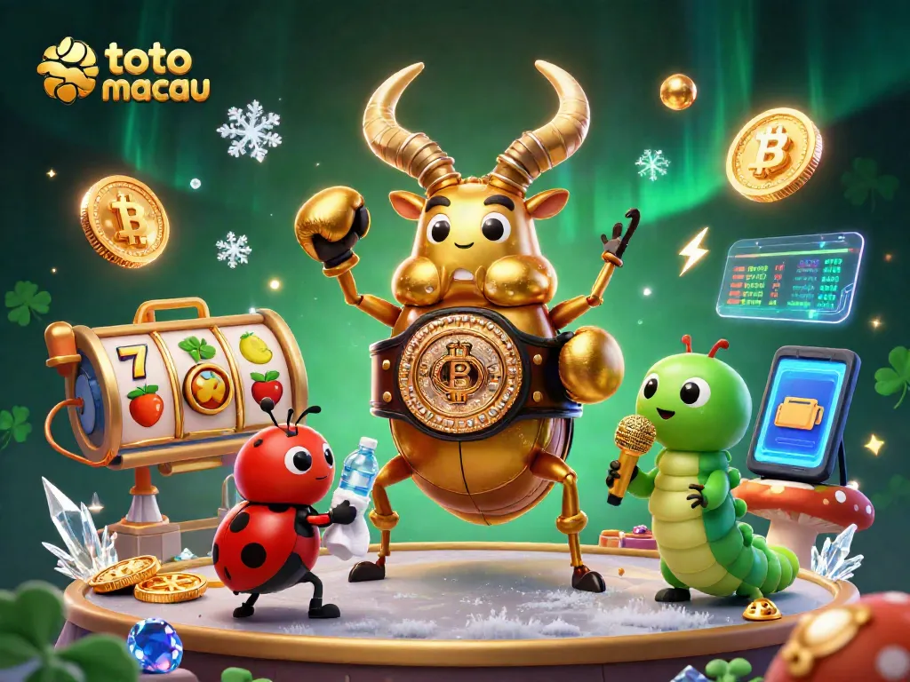 Permainan toto macau dibawakan dengan karakter lucu dan elemen kasino penuh warna.