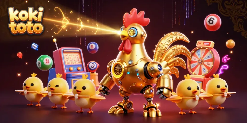 Permainan togel koki toto dengan robot emas dan elemen lotere yang menarik