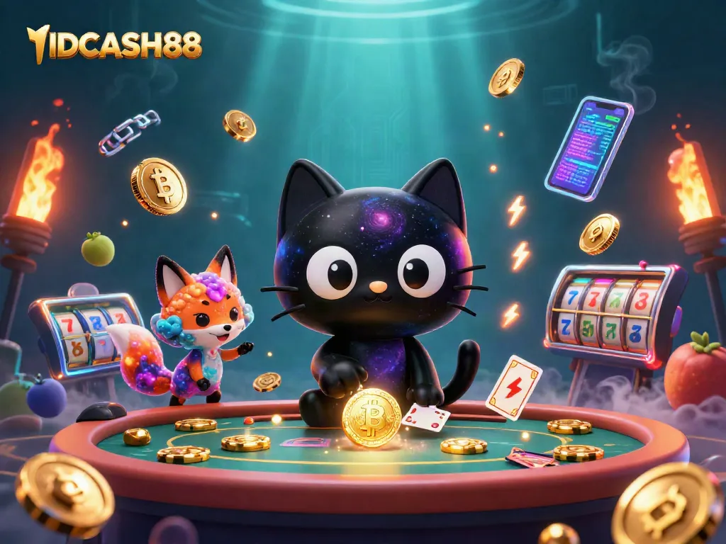 Experience thrilling gameplay at IDCASH88 with vibrant cosmic characters amid a rich gambling atmosphere.