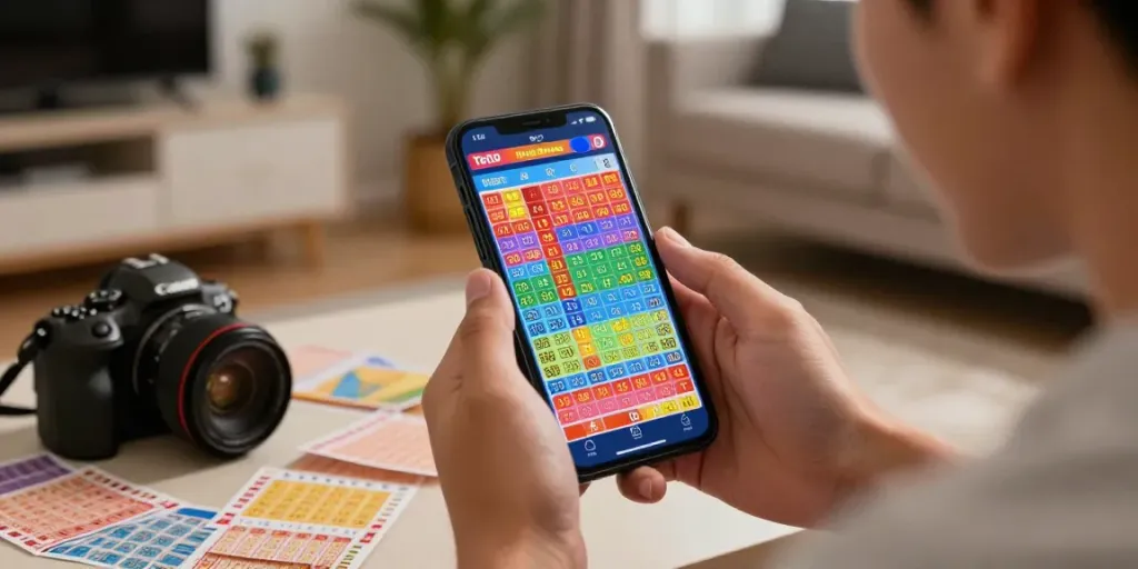 Pengguna melihat Data Macau terbaru di ponsel sambil menikmati pengalaman taruhan Toto Macau 4D di ruang tamu yang modern.