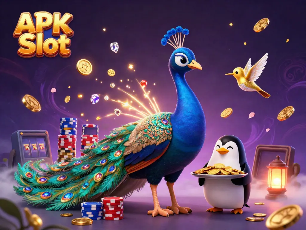 Engage with APK Slot's dynamic casino scene featuring vibrant characters and action-packed game elements.