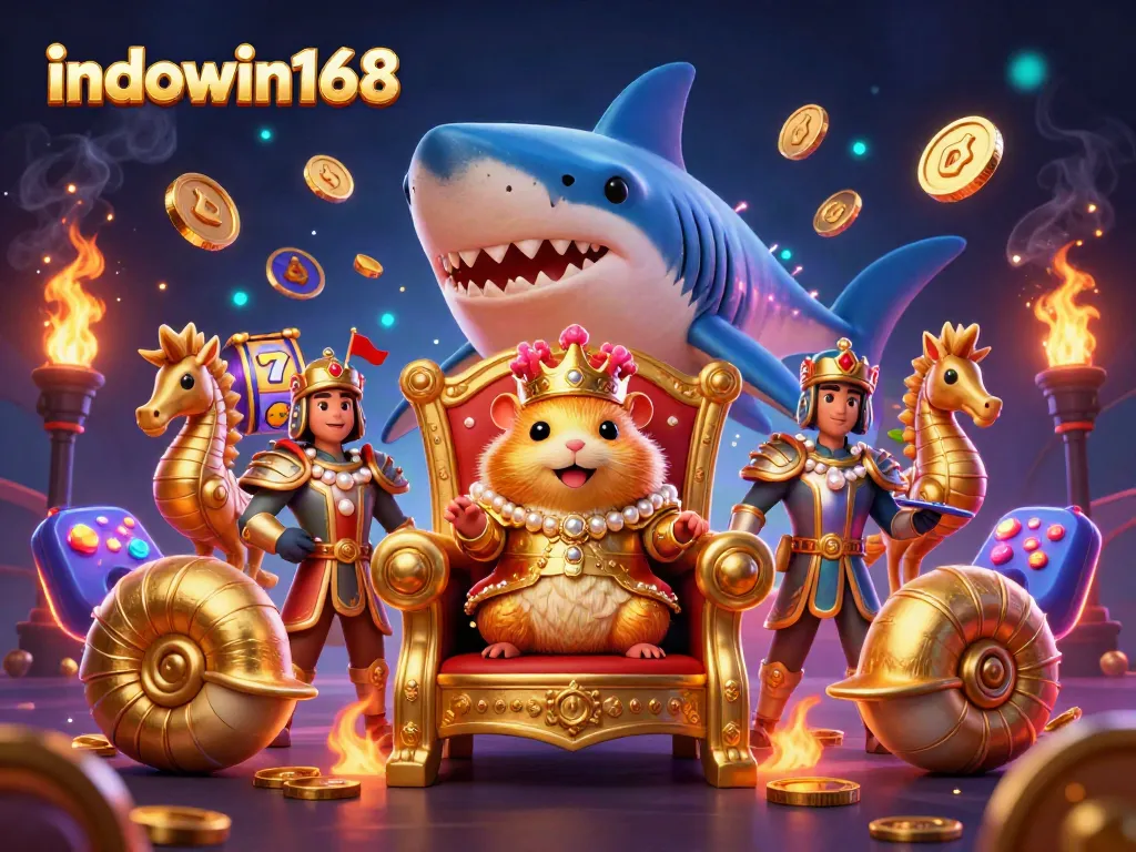 Slot PG Soft indowin168 dengan gambar mewah yang menampilkan raja hamster emas dan penjaga laut.