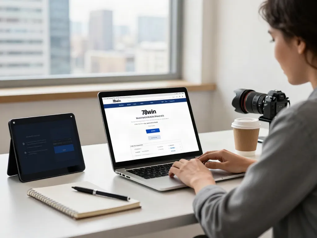 rút tiền 78win online transaction in a modern office workspace