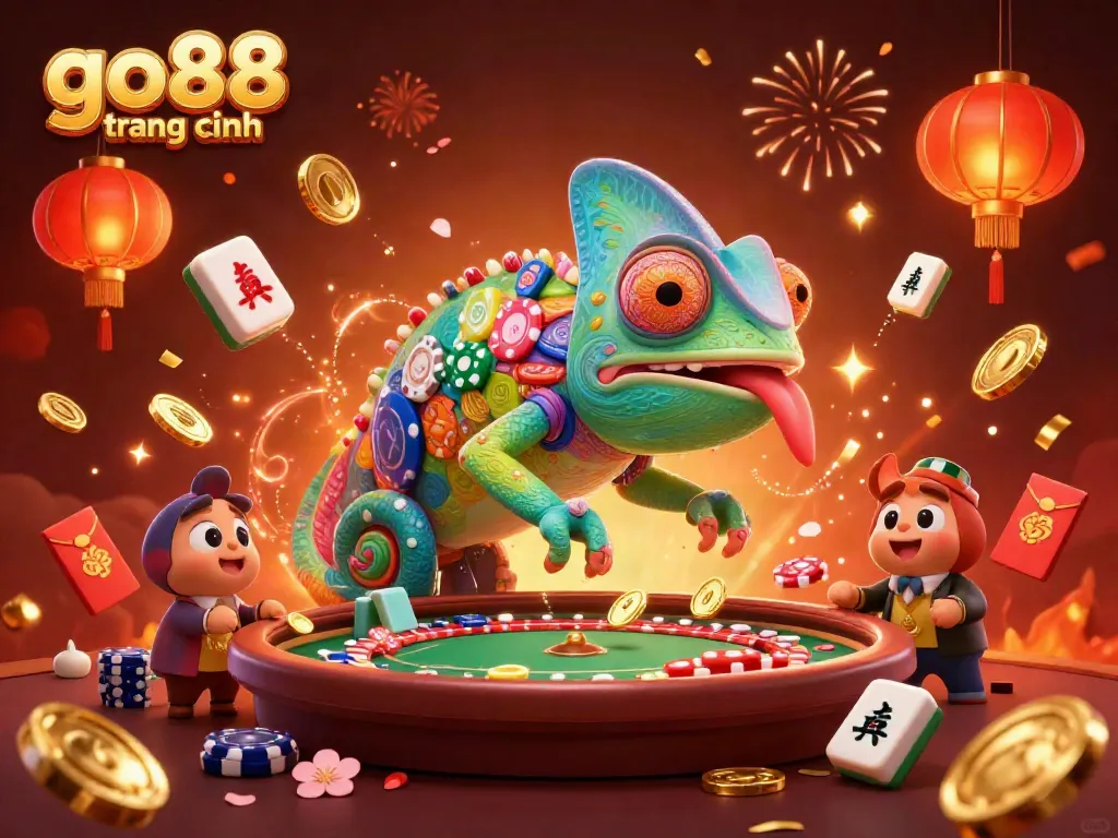 Experience the excitement at go88 trang chính with vibrant casino-themed 3D illustration packed with game elements.