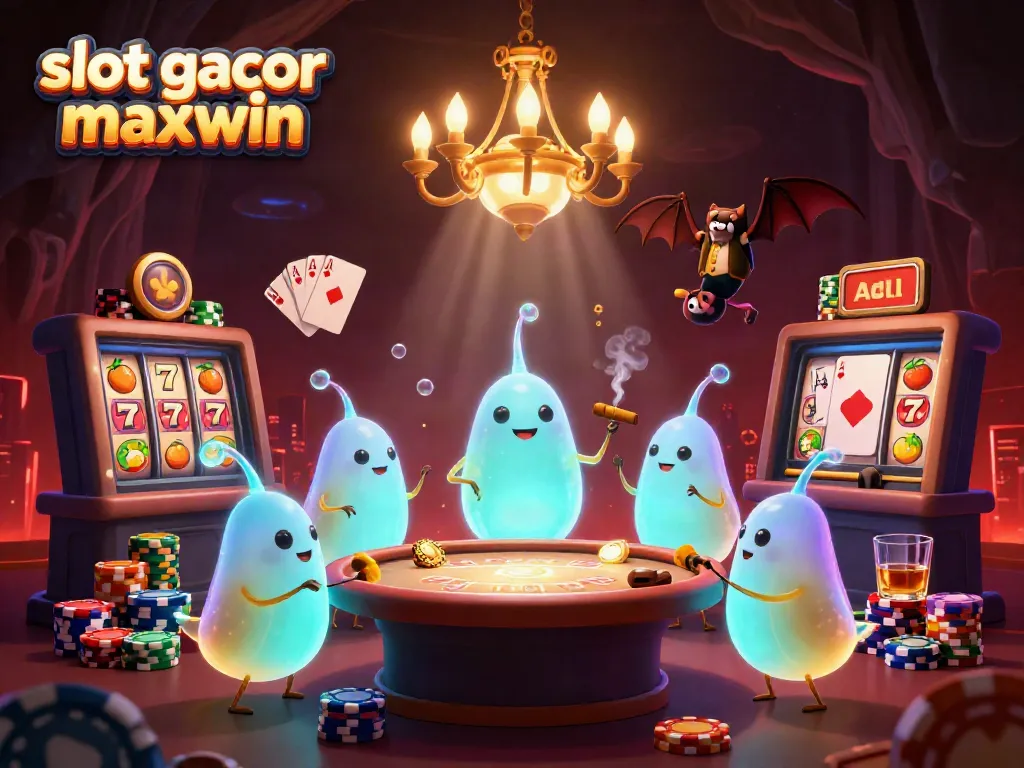 Engage with slot gacor maxwin as glowworms illuminate a vibrant cave casino with casino elements.