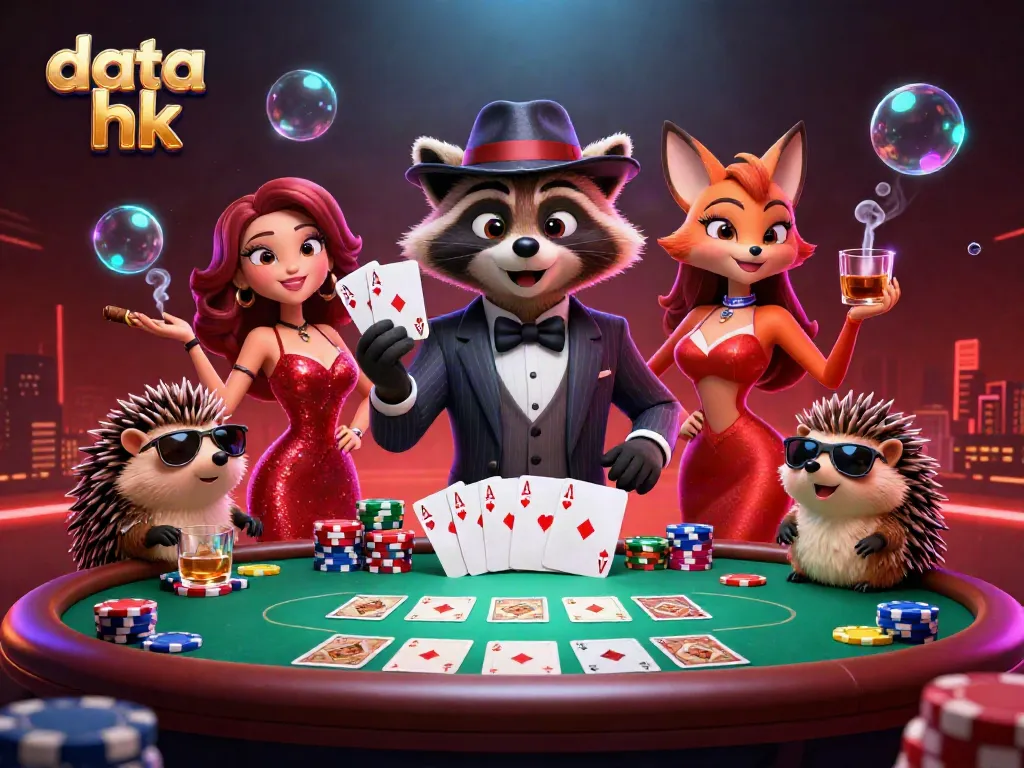 Menghasilkan data hk terkini dengan ilustrasi kasino 3D yang penuh warna dan karakter dinamis dalam suasana meriah.