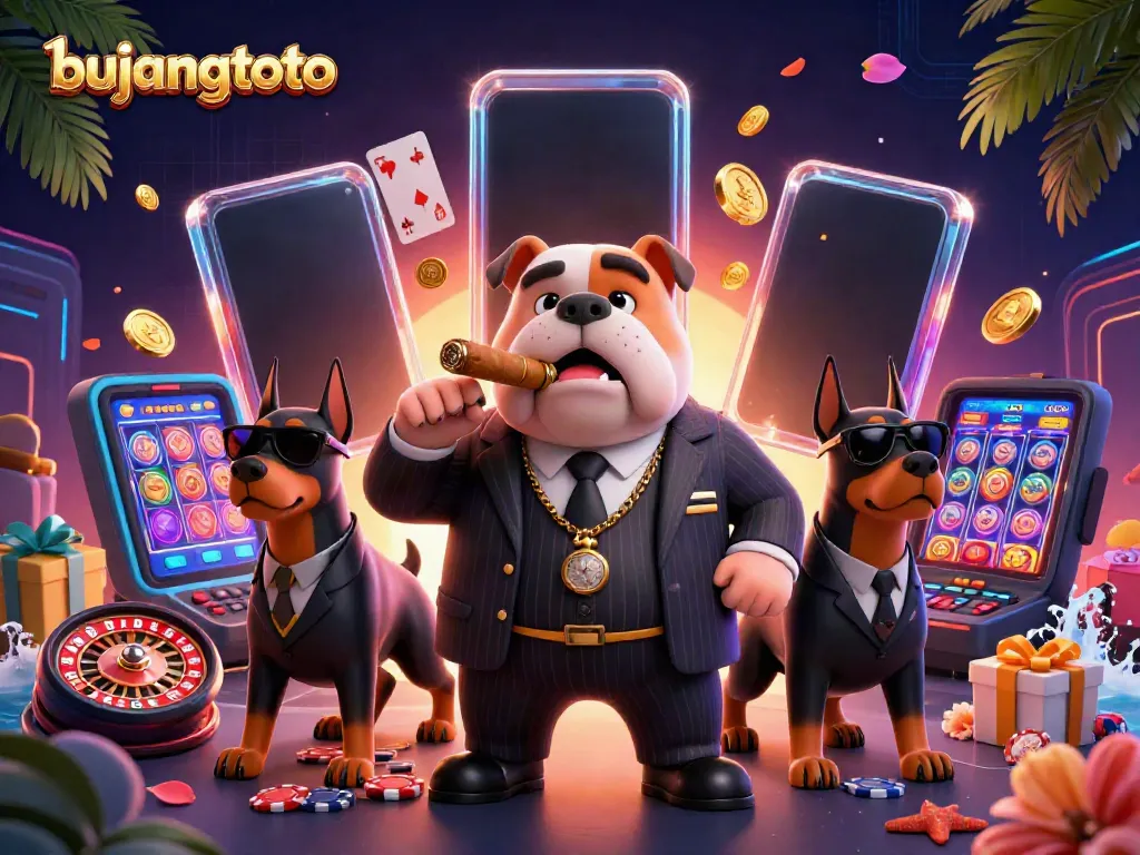 Experience thrilling gaming with bujangtoto: vibrant casino scene featuring animated characters and games.