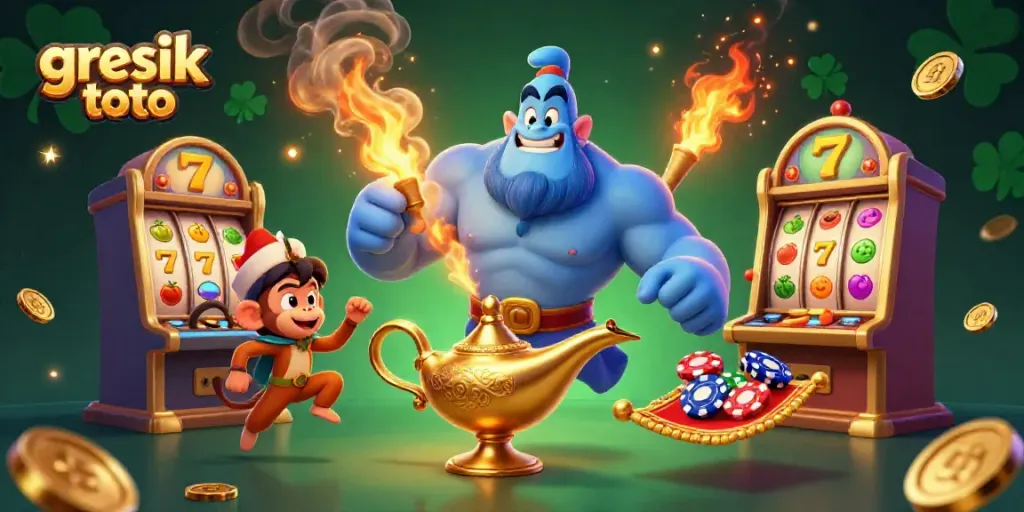 Engage with the thrilling world of gresik toto in this vibrant 3D casino illustration.