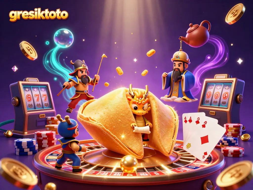 Gresiktoto menghadirkan permainan slot menarik dengan karakter kartun dalam suasana kasino yang berkilauan.