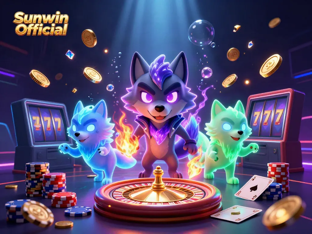 Experience thrilling gameplay with Sunwin Official as animated wolves lead the casino adventure.