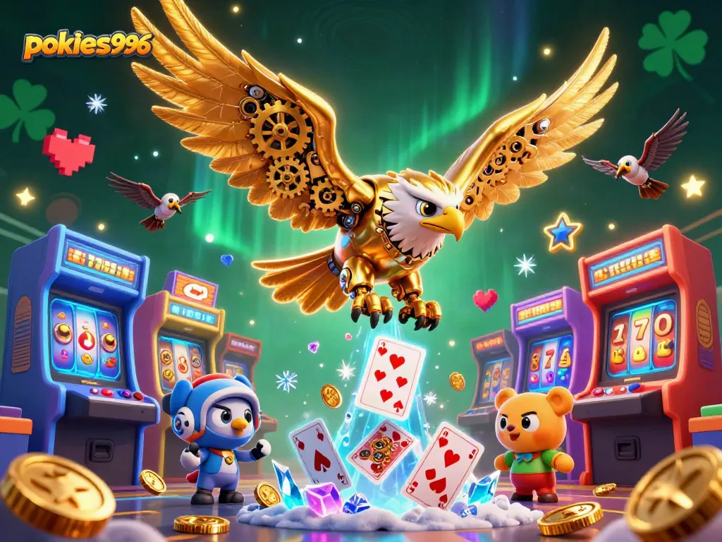 Experience the thrill of pokies996 with a vibrant 3D casino scene showcasing exciting gaming action.