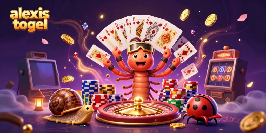 Mainkan alexis togel dengan dealer kartun dan chip besar dalam ilustrasi menarik.
