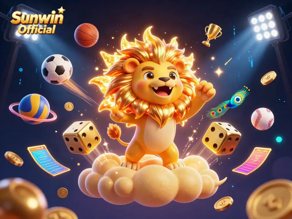 Experience sports excitement with Sunwin Official's vibrant 3D illustration showcasing casino elements.