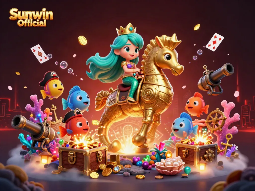 Engage in excitement with Sunwin Official while diving into a vibrant underwater casino scene featuring a mermaid princess.