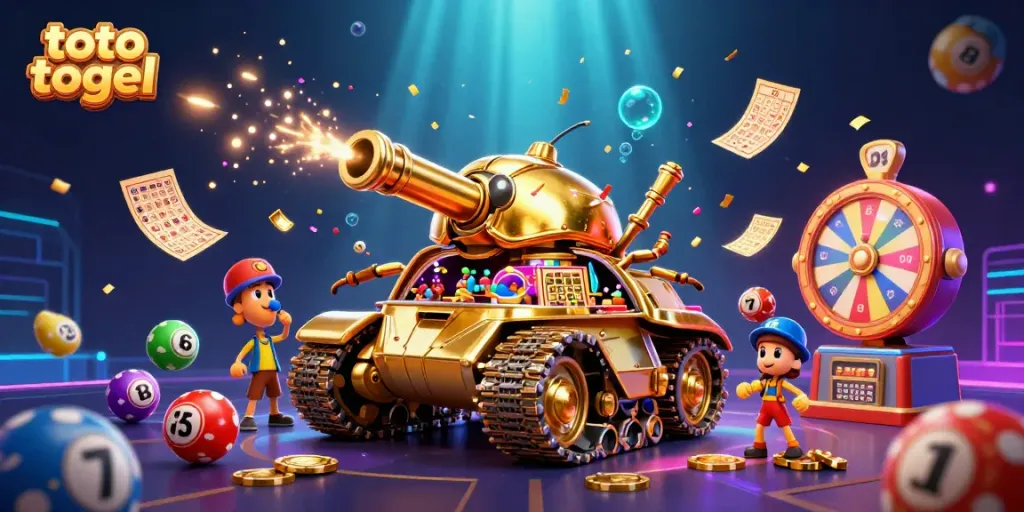 Experience thrilling excitement with toto togel as vibrant lottery balls and a mini casino erupt in celebration!