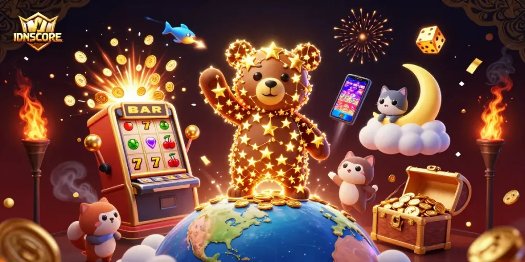 Experience thrilling gameplay at IDNSCORE with our dynamic jackpot celebration featuring rich visuals and gaming excitement.