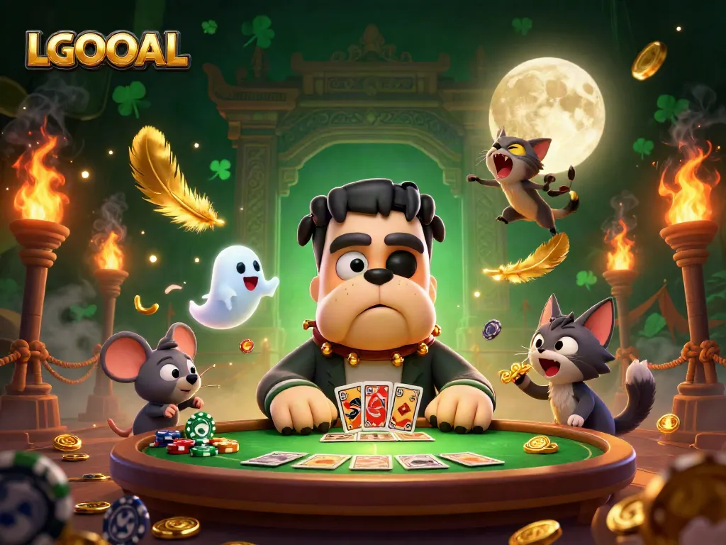 Engage in thrilling gaming with LGOGOAL's vibrant 3D casino illustration featuring unique characters and dynamic elements.