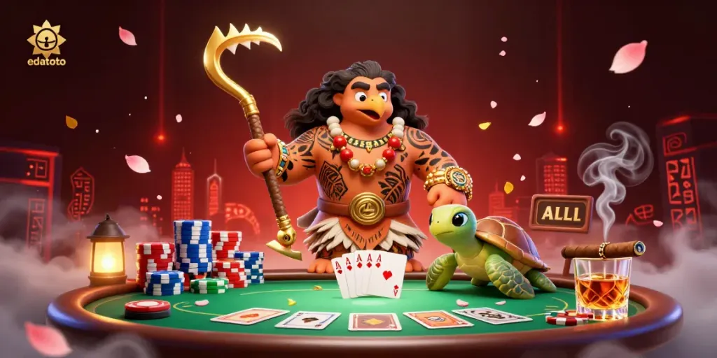 Menggoda pemain dengan edatoto, ilustasi kasino 3D menonjolkan karakter dan elemen permainan.