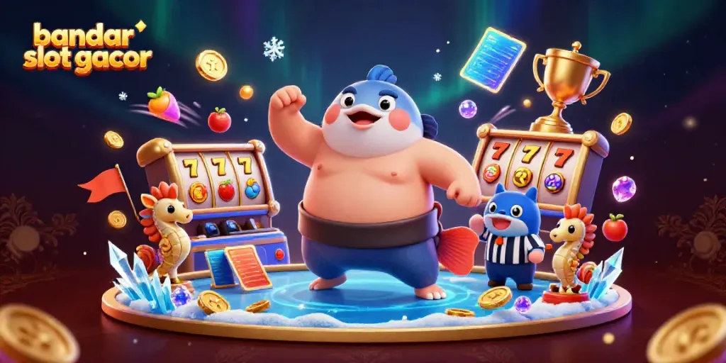 Temukan keseruan bermain bandar slot gacor dengan ilustrasi 3D yang penuh warna.