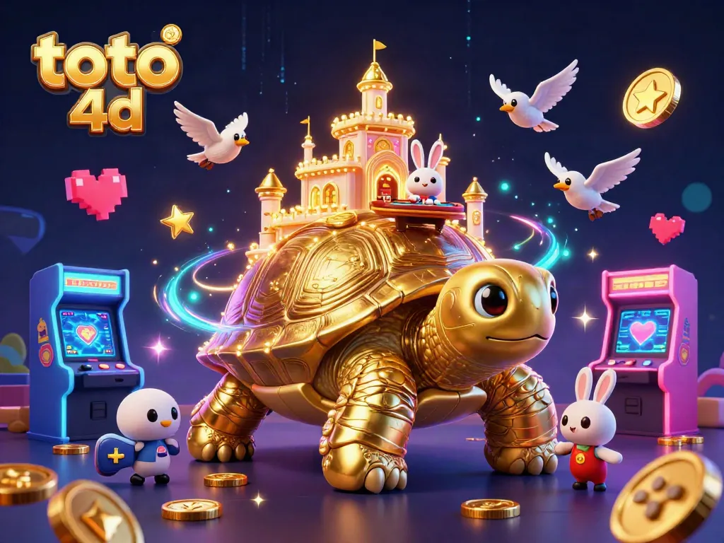 Menangkan toto 4d dengan ilustrasi kasino yang kaya warna dan gemerlap, menunjukkan kura-kura emas.