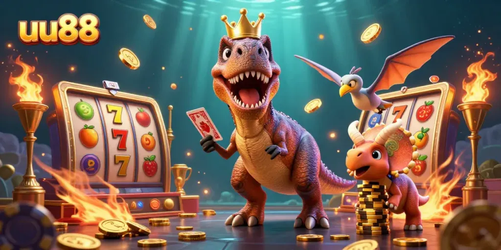 Engage with dynamic uu88 slot games featuring a friendly dinosaur scene of wins and excitement.