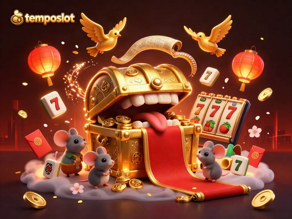 Engage with temposlot's vibrant casino illustration featuring golden treasures and enchanting game elements.