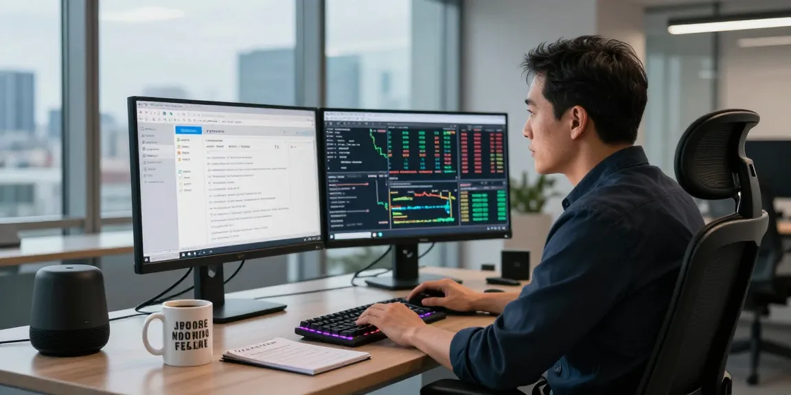 Trader analyzing link slot features in a modern office with real-time market data and strategies.